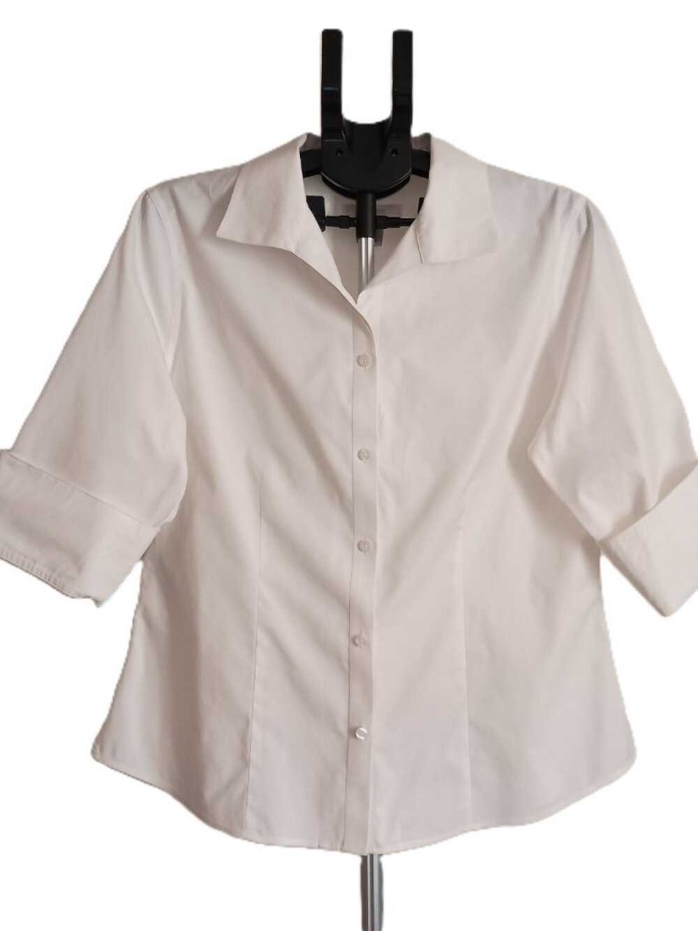 Chico's No Iron White Button Down Shirt 3/4 Sleeve Women's L (Chico's 2)